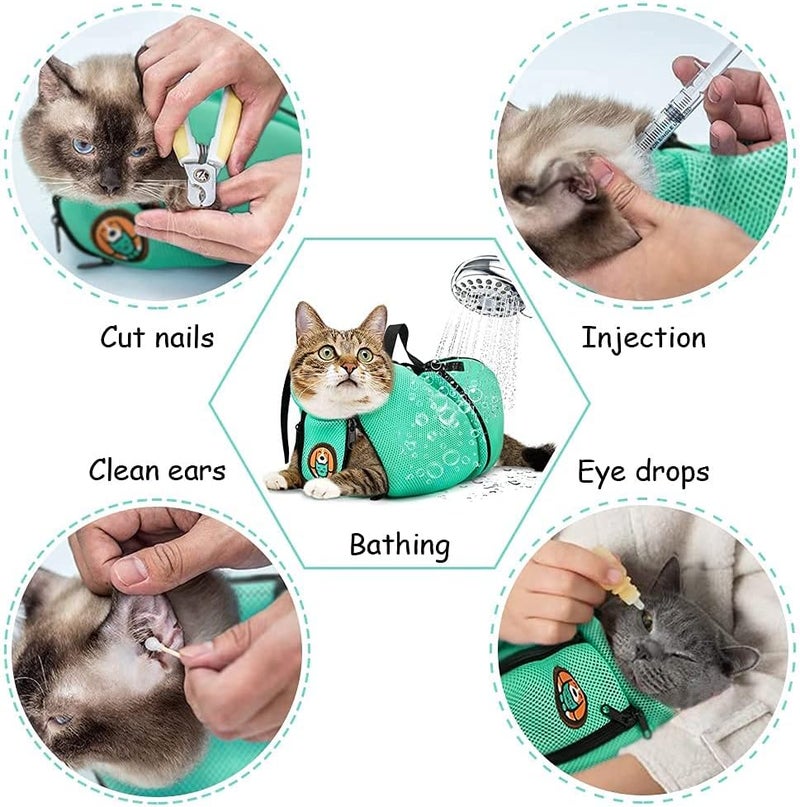 AWOOF Cat Grooming Bag Adjustable Cat Bathing Bag Anti Scratch Bite Polyester Soft Durable Mesh Cat Shower Bag for Small Medium Large Cats - Image 2